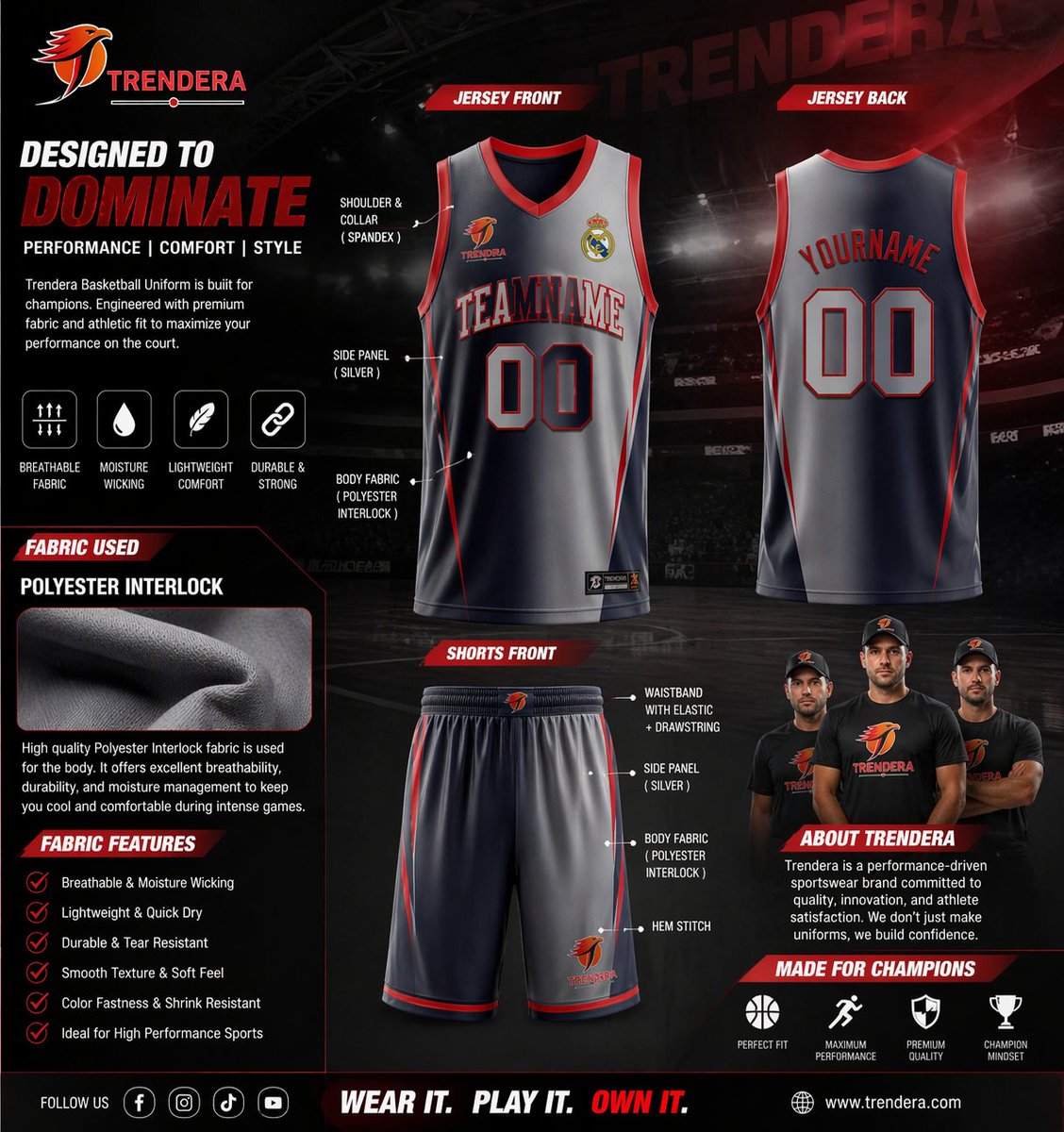 TrenderaSports's tweet photo. Game-ready. Style-loaded. 🏀🔥
Trendera Basketball Kit �� built for champions.
✔ Breathable
✔ Durable
✔ Performance Fit
Order yours now!
#Trendera #Basketball #Sportswear #CustomJersey #AthleteGear #GameReady #Hoopers #SportsStyle #TeamWear https://t.co/P4jIDpaGKJ