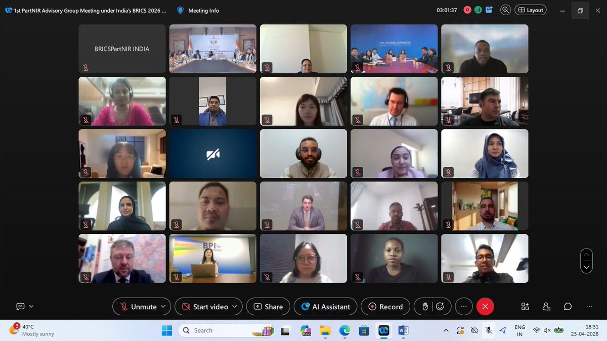DPIITGoI's tweet image. As the nodal for BRICS2026 PartNIR, Department for Promotion of Industry and Internal Trade successfully convened the 1st BRICS PartNIR Advisory Group Meeting on 23-24 April 2026, advancing industrialisation &amp;amp; innovation, focusing on #MSMEs, #Photovoltaics, #Startups #Logistics.