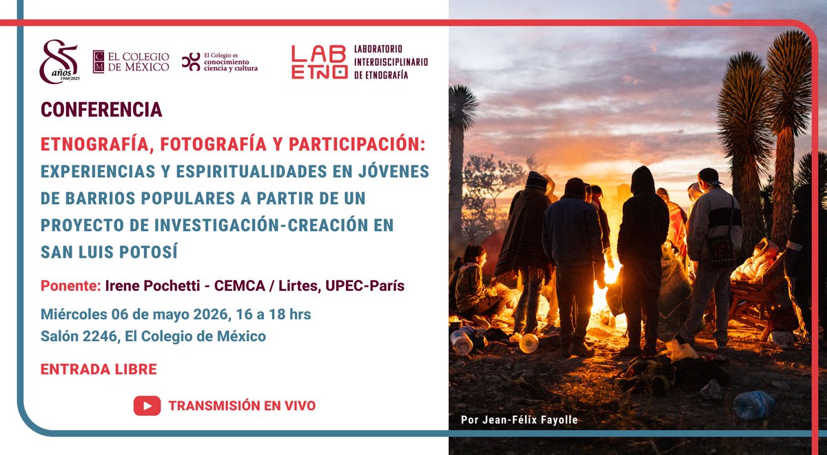 LABETNOCOLMEX's tweet photo. ¡Ven a nuestra próxima conferencia! Exploraremos el proyecto Del Barrio al Desierto, el cual aborda las continuidades y rupturas en las prácticas espirituales de jóvenes de barrios populares en San Luis Potosí, entre peregrinaciones católicas y ceremonias wixaritari. https://t.co/KLt3I8Ixj2