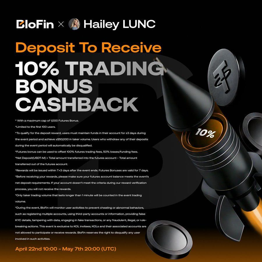 Carly_lanlan's tweet image. Get a 10% trading bonus cashback on your deposits at BloFin. Join now to start trading and maximize your returns. #BloFin #CryptoTrading
