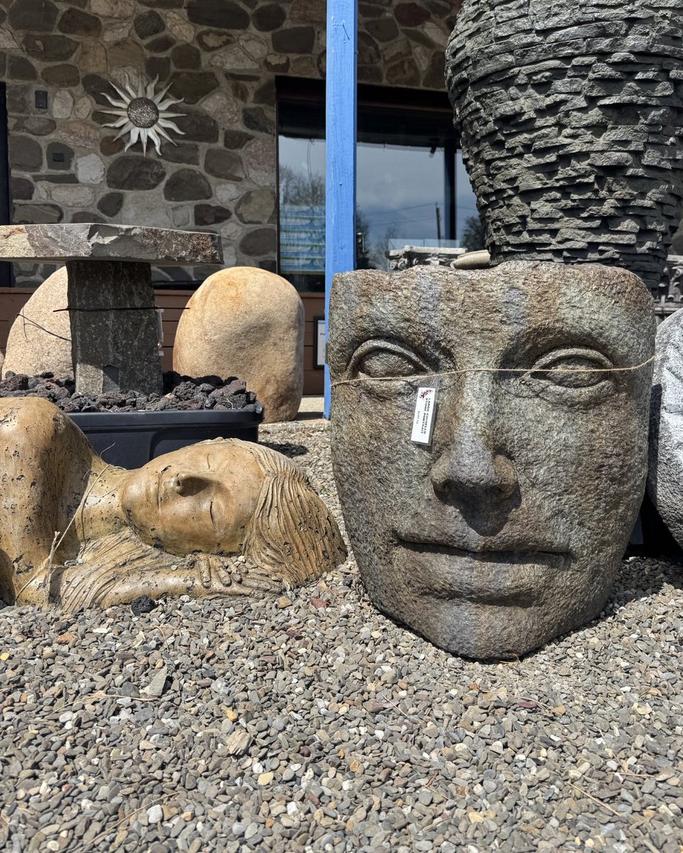 GardenStateKoi's tweet image. A statement piece for your outdoor space. Stone faces are now in stock! Stop by and explore our selection while supplies last. #GardenStatue #OutdoorDecor #WarwickNY