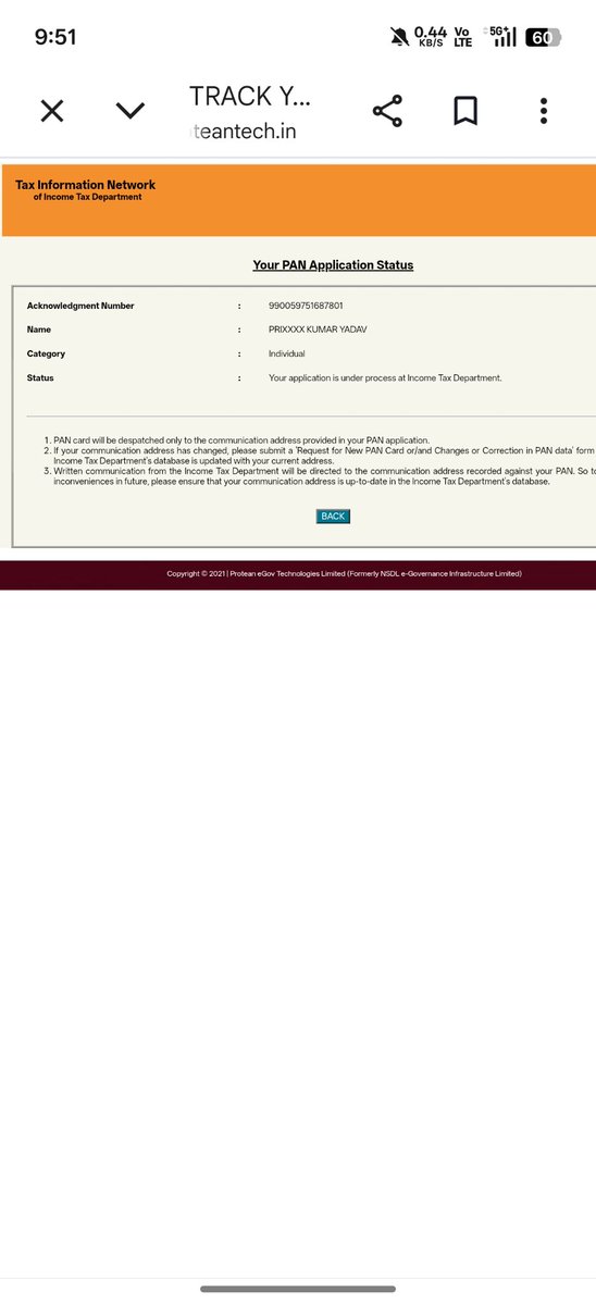 Pan application not yet processed, applied on 10-04-2026. Still not get my e pan card....
<a href="/IncomeTaxIndia/">Income Tax India</a> 
<a href="/ProteanEgovTech/">Protean</a> 990059751687801 my acknowledgement number please give me my E pan card as soon as possible 🙏🙏🙏