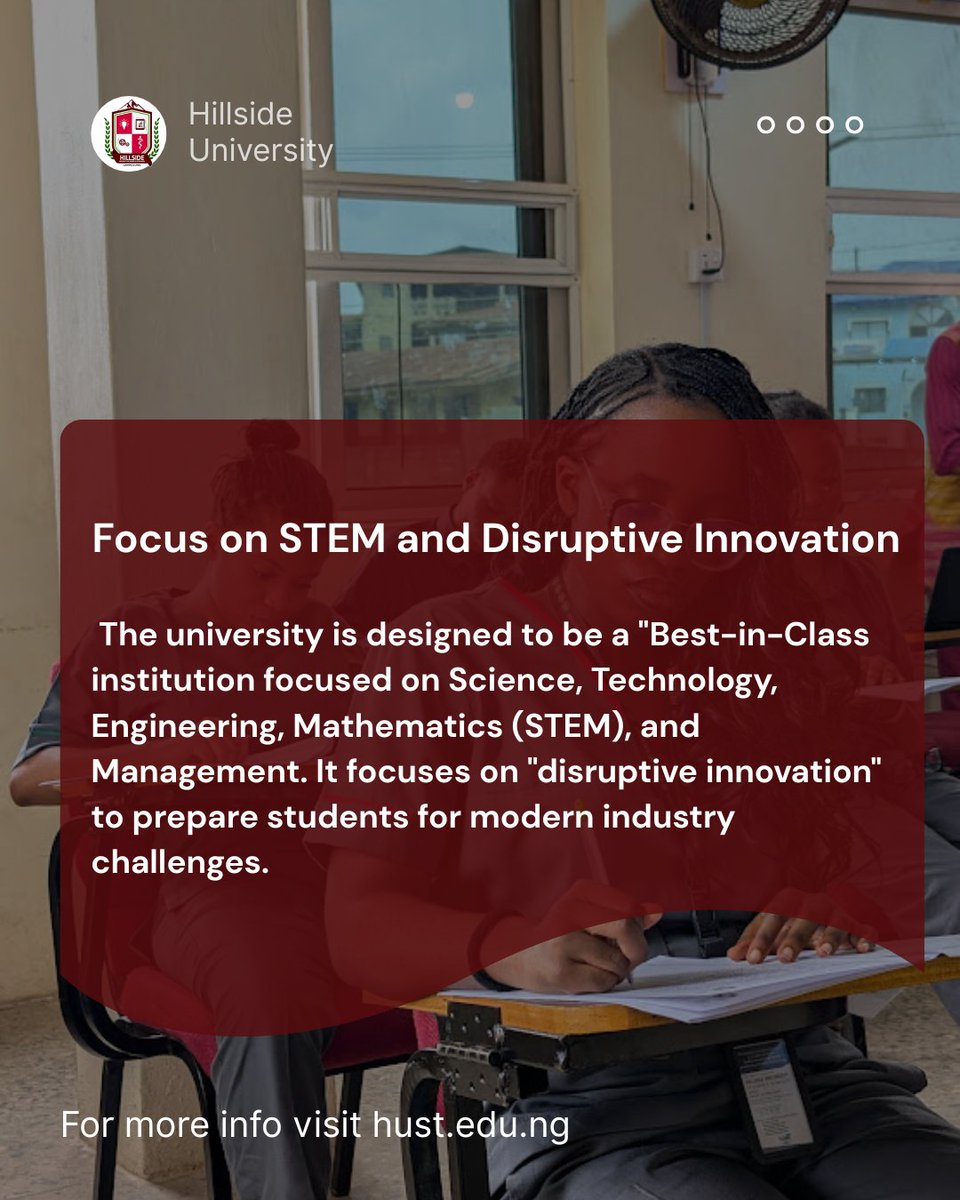 hillsideuni's tweet photo. Focus on STEM and Disruptive Innovation: The university is designed to be a "Best-in-Class" institution focused on Science, Technology, Engineering https://t.co/htt8DmbxUa