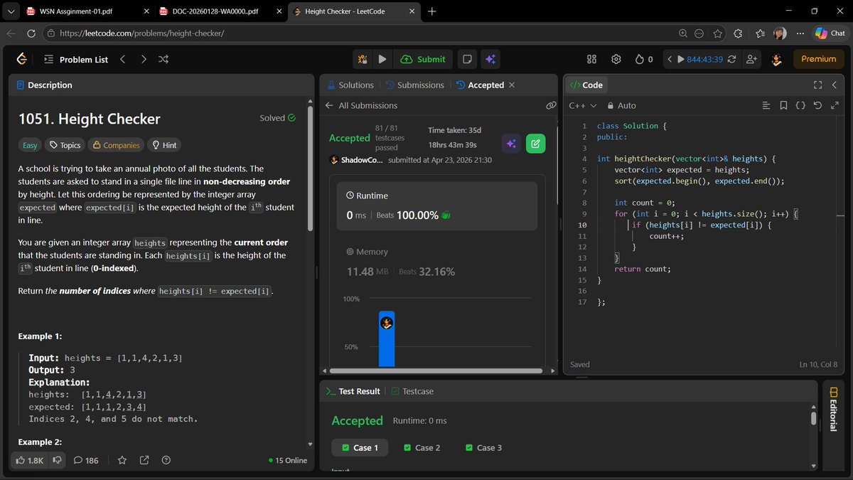 AnchalGupta009's tweet image. Day 179: Height Checker 📏
Sort &amp;amp; compare arrays
#LeetCode #Arrays #Sorting #CPP #DSA