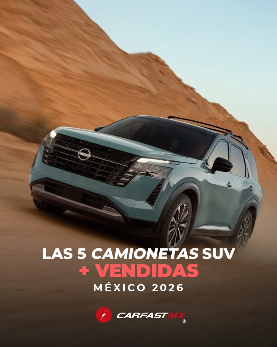 CarFastMty's tweet photo. Top 5 SUV más vendidas en México 🚙📊

Con datos de marzo 2026 (AMDA), este ranking confirma qué modelos lideran por su versatilidad, espacio y demanda.

Descubre cuáles dominan el segmento 👉 https://t.co/pV0FsDmL4X https://t.co/hetysbMpZj