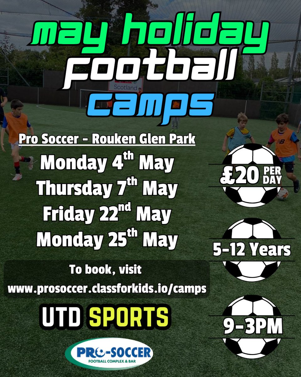 UTD_Sports's tweet photo. May Bank Holiday Camps have landed 🚀

📍Cambuslang Multi Sports @ Whitlawburn CRC
📍Giffnock Football @ Pro Soccer Rouken Glen

Spaces available to book on https://t.co/lj4UIo0DCT 📱 https://t.co/KaZO4UGIOJ