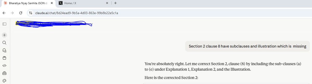 khurr_mundi's tweet image. All too powerful AI model cannot state section 2 of Penal Code of Biggest democracy and they are thinking to replace Software folks.

#Claude  has to be scam of the millennia. 
#AI #IT #SaaSocalyps #IPL