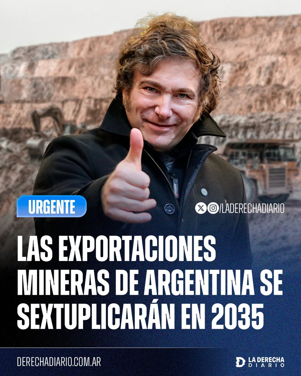 🚨🇦🇷 | ARGENTINA SERÁ PRÓSPERA: Las exportaciones mineras se multiplicarán por seis hacia 2035 y superarán los USD 36.000 millones, según proyecciones de la Secretaría de Minería.