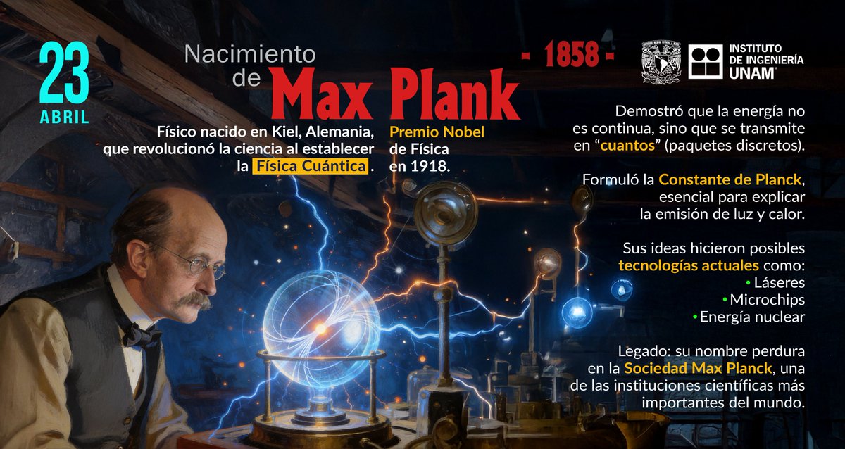 IIUNAM's tweet image. 🌌 Max Planck cambió la forma de entender el universo ⚛️

Hoy recordamos su legado en la ciencia.
#HistoriaDeLaCiencia #Física #MaxPlanck