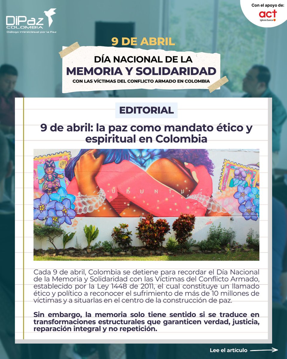 #Artículo Recordar a las más de 10 millones de víctimas del conflicto no es un acto simbólico: es un compromiso con la verdad, la justicia y la no repetición. La memoria tiene sentido si se transforma en acciones para una paz real y duradera en Colombia.

dipazcolombia.org/9-de-abril-la-…