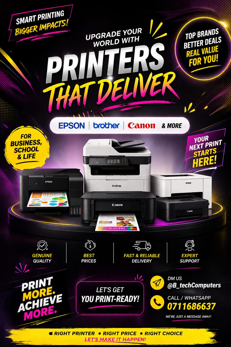 RealAllek's tweet photo. 🚨🔥 PRINTER SALE! Epson, Brother, Canon &amp; more at unbeatable prices 🖨️💥 Perfect for office, school &amp; business use. Fast delivery 🚚 Limited stock ⚡ DM @B_techComputers 📩 Call/WhatsApp 0711686637 📞 

#PrinterSale https://t.co/KWtFy8XuZ0