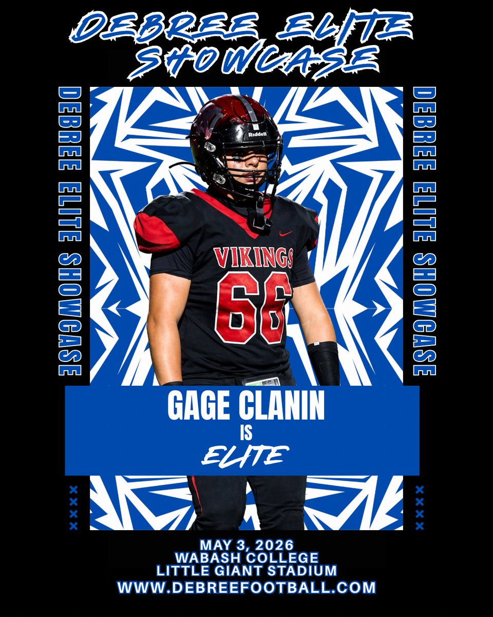 DeBree_Football's tweet photo. Gage Clanin (@GageClanin) is ELITE and officially locked in for the DeBree Elite Showcase on May 3rd at Wabash College‼️⚡️  

The competition is heating up🔥🏈

#DeBreeFootball #GetSeen 

@PrepRedzoneIN @IndyWeOutHere @Indyrecruit_ https://t.co/WjHhYaKAHu