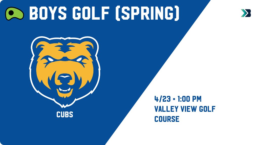 AHHSCUBS's tweet photo. Boys Golf (Spring) (Varsity) Meet Day! - Check out the event preview for the Alcester-Hudson Cubs. It starts at 1:00 PM and is at Valley View Golf Course. https://t.co/dW8bDeFmk8 https://t.co/a2bRl9RnqU