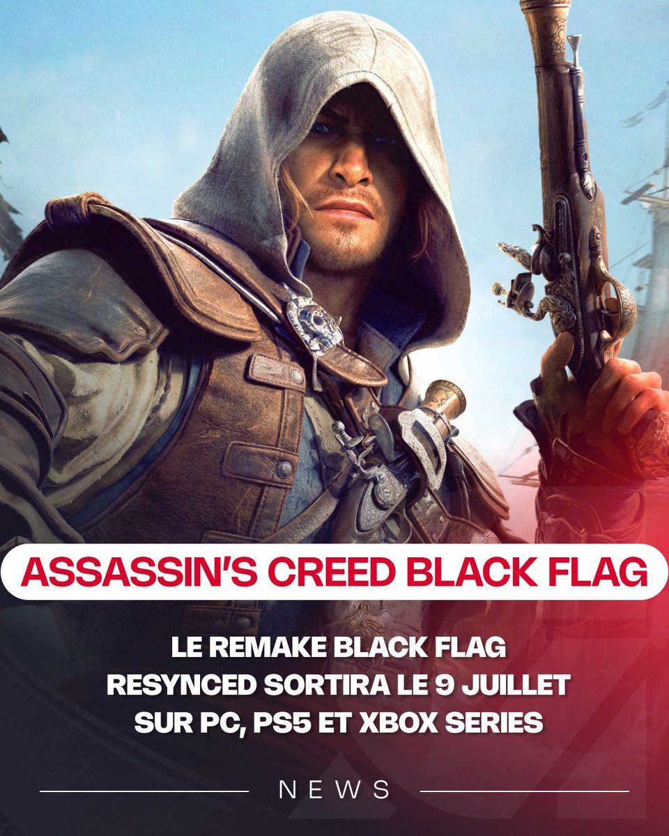 ActuG's tweet photo. C'est officiel, Assassin’s Creed Black Flag Resynced sortira le 9 juillet prochain ! 

Il sera disponible sur PC, PS5 et Xbox Series. Le jeu veut améliorer la formule de base sans la dénaturer https://t.co/UAS2zo66sb