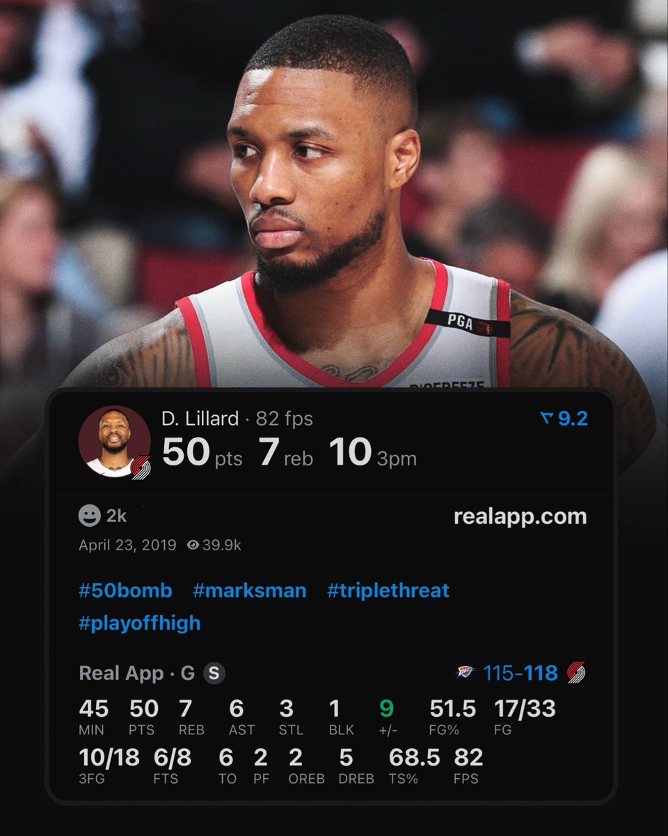 HistoryOnReal's tweet photo. Damian Lillard on this day in 2019 https://t.co/Z8f9IaAdRu