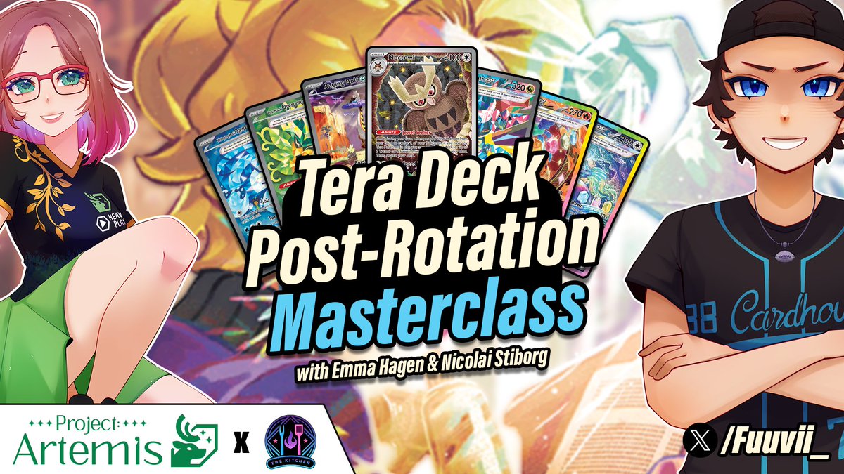 ProjArtemisPKMN's tweet photo. The VOD for the Tera Deck Masterclass is finally live!
Join @Littlesislatias and @NicolaiStiborg as they cover 3 hours worth of different decks, match-ups, tech inclusions, and more!

Check it out at: https://t.co/amBcsJSUEX https://t.co/QYkjOsTMZW