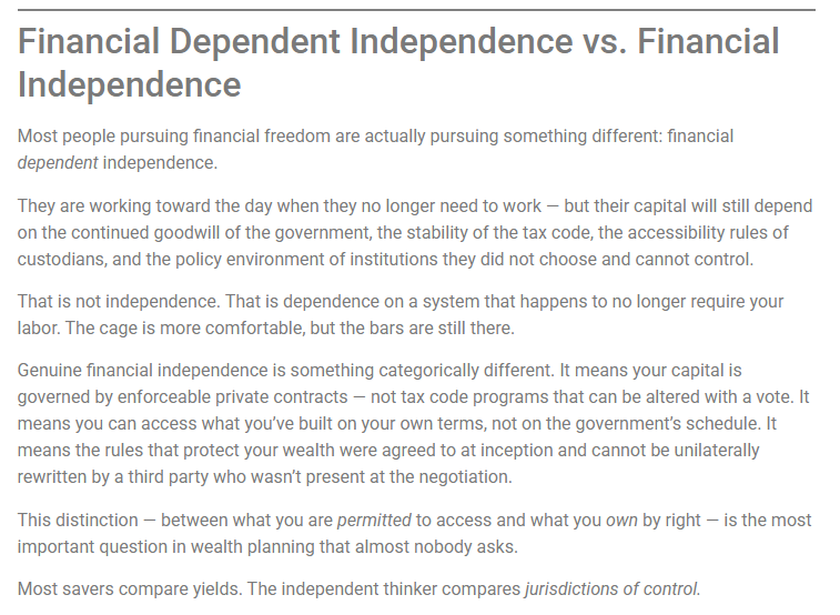 WealthXLiberty's tweet photo. The bank owns your house. Cede &amp; Co. owns your stocks. The IRS gets the first call on everything you leave behind.
You didn't build a portfolio. You built a collection of other people's terms and conditions.
Real wealth is built on agreements YOU control. 
Link in bio. https://t.co/ZOD1VyYFNt