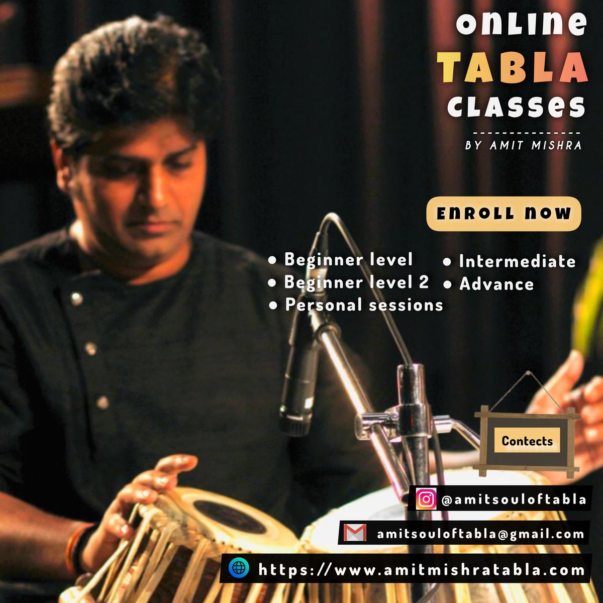 amit_tabla's tweet image. Online  tabla classes 

Learn this amazing instrument in a traditional way and get the certificate of diploma or graduation. 
 admissions are open now 
Dm or mail - amitsouloftabla@gmail.com
       amitmishratabla.com
#tabla #learning #online #rhythem