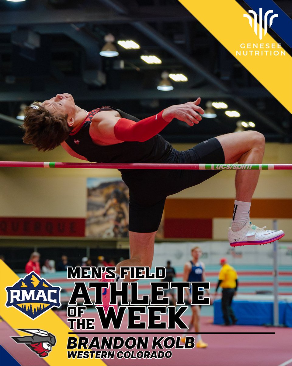 RMAC_SPORTS's tweet photo. Western Colorado's Brandon Kolb is your RMAC Men's Field Athlete of the Week, presented by Genesee Nutrition!  

🗞️:  https://t.co/C2GBTrfrUE

#EverythingElevated | @GeneseeProtein | @WesternTrack https://t.co/0k1z7QlKYm