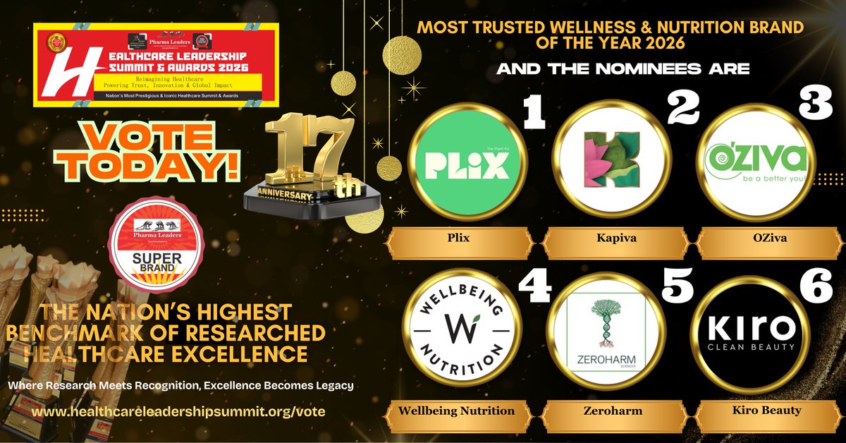 Most Trusted Wellness &amp; Nutrition Brand of the Year – 2026 
And the Nominees Are: 
Plix <a href="/rishubh22/">Rishubh Satiya</a> 
<a href="/kapiva_official/">Kapiva</a> 
<a href="/ozivanutrition/">OZiva</a> <a href="/aartigill/">Aarti Gill</a> 
<a href="/WBN_India/">Wellbeing Nutrition</a> 
<a href="/zeroharm_in/">Zeroharm Sciences</a> <a href="/kiro_beauty/">Kiro Beauty</a>
#Vote healthcareleadershipsummit.org/vote/