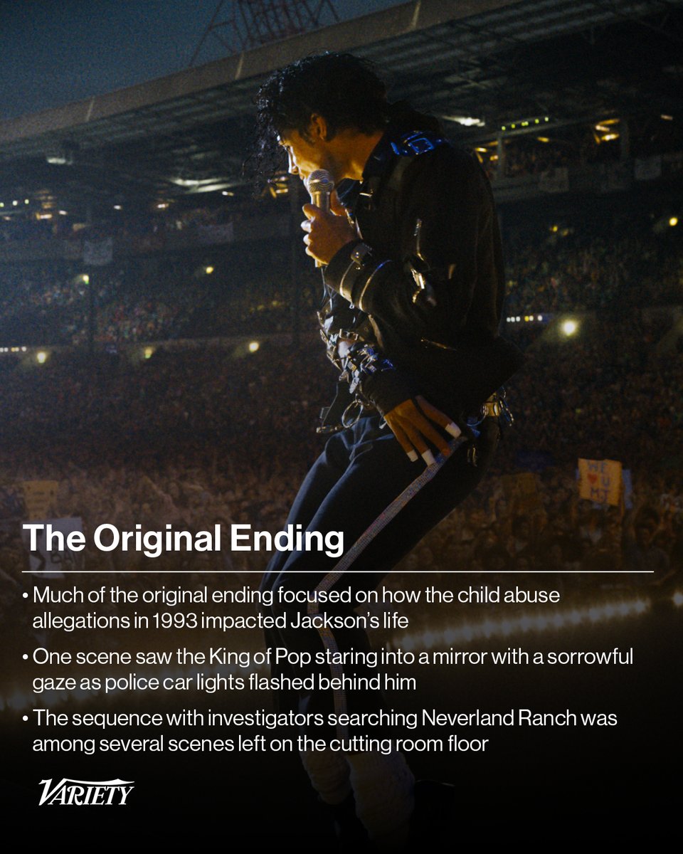 The original ending of #Michael was very different from the version released in theaters this weekend:

• Much of the original ending focused on how the child abuse allegations in 1993 impacted Jackson’s life

• One scene saw the King of Pop staring into a mirror with a