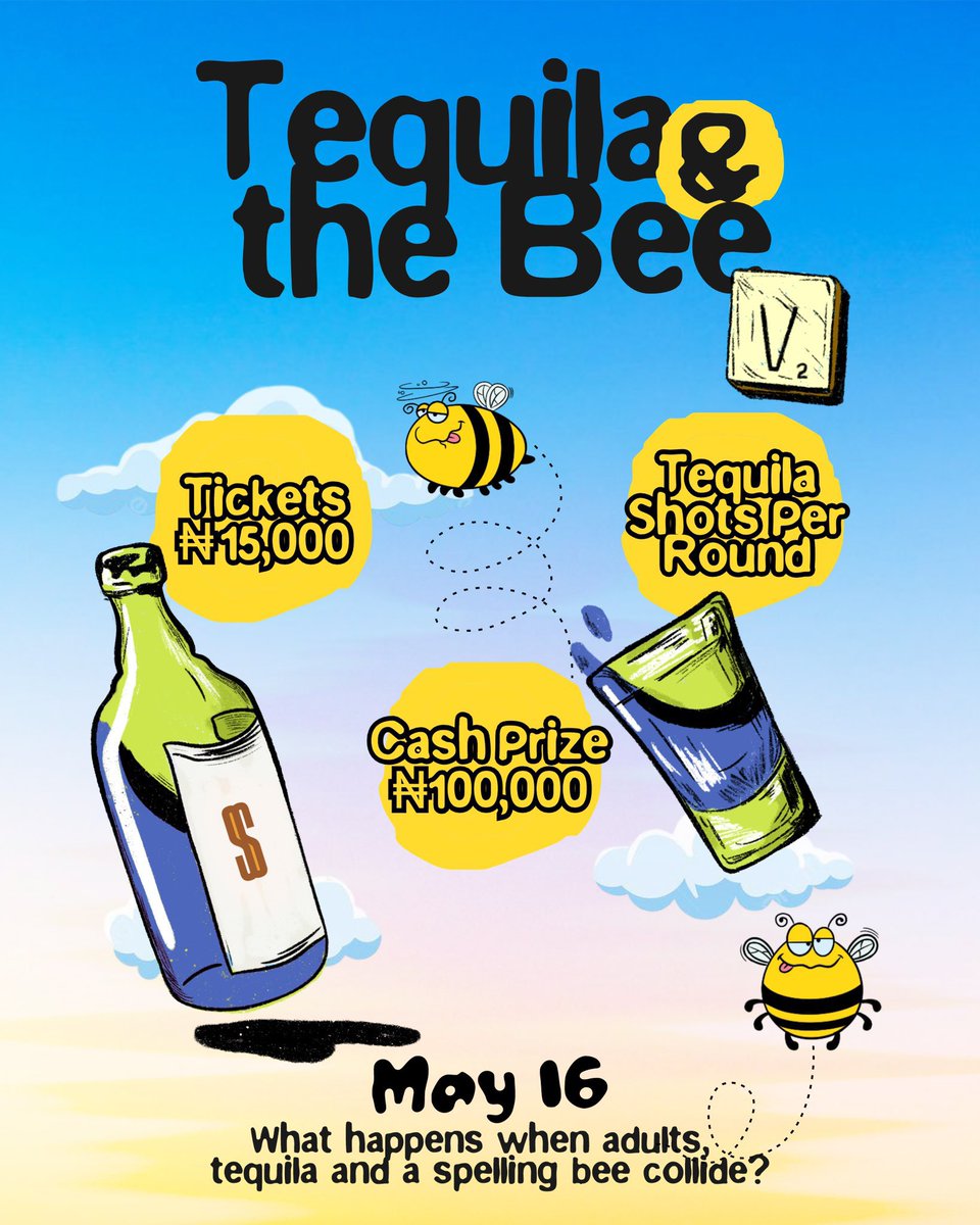 ultimateedee's tweet photo. tequila and the bee 2 tickets are on sale rn
do you think you can spell complex words while (slightly) intoxicated?🐝
or do you have something to prove after the first edition?

Get your tickets here➡️ https://t.co/VQSRmZY48N https://t.co/J1I2MPXQiq