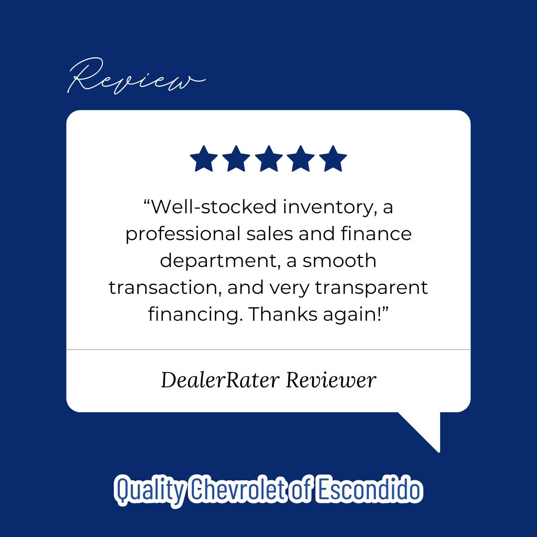 QualityChevy's tweet photo. Thank you for your great feedback. We are pleased to hear that you appreciated our inventory, as well as the professionalism of our sales and finance teams. We are glad your transaction was smooth and transparent. https://t.co/cRlPjhb9LI