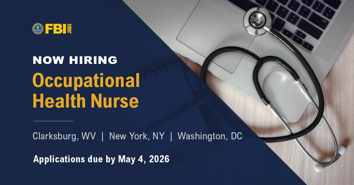 NewYorkFBI's tweet image. Now #hiring: Occupational health #nurses (OHNs) at the #FBI. OHNs support workforce readiness, applying #clinical skills in a role tied to #NationalSecurity. Be a part of creating a safer, more secure future. Apply today. #FBIJobs 

Apply today at: ow.ly/J3ji50YOFlG