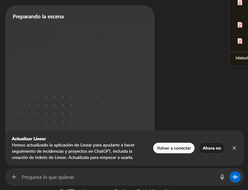 en una sola imagen, <a href="/ChatGPTapp/">ChatGPT</a> recuperando terreno en dos usos clave que justamente me habían llevado a salir de ChatGPT

Creación de imagenes -> <a href="/NanoBanana/">Nano Banana 2</a> ( por aistudio)
Conexión con <a href="/linear/">Linear</a> -> Claude (primer motivo por el que migré)