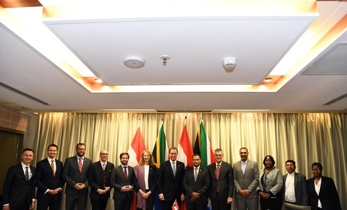DIRCO_ZA's tweet photo. PHOTOS | Deputy Minister of @DIRCO_ZA, Mr Alvin Botes, meeting of the South Africa - Austria Bilateral Consultations with the Secretary General of Foreign Affairs at the Federal Ministry for European and International Affairs, Dr Nikolaus Marschick. 23/04/2026
#SAAustriaRelations https://t.co/LGk4pdVkc2