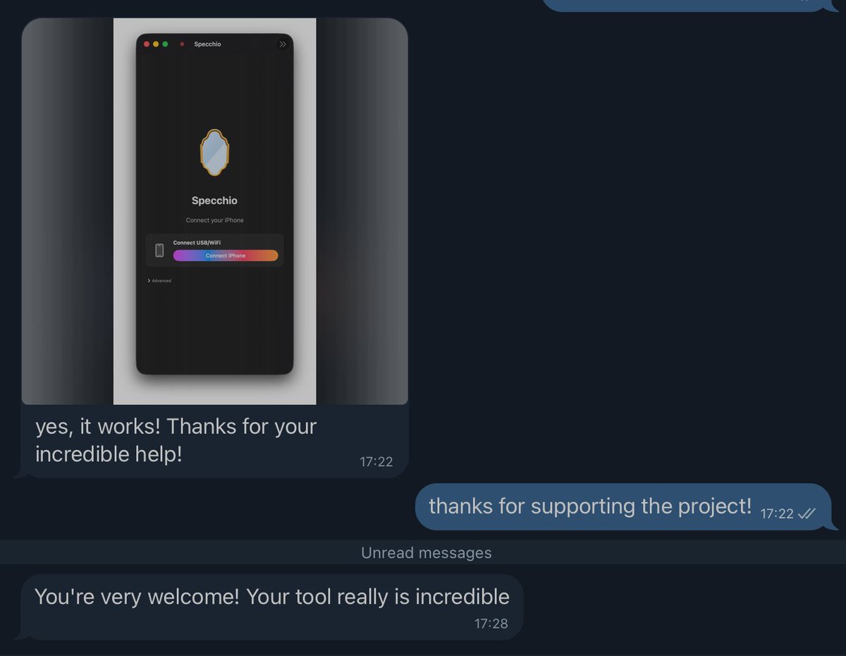 Alexintosh's tweet image. Update #buildinpublic Specchio 

1. Vast majority of people have some xcode related issue that requires help, I've been doing 1-on-1 calls to fix them.  

2. Everybody who gets it working buys the premium.

Going to work to make the setup process more resilient and automate FAQ