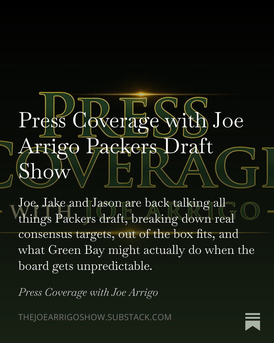 JoeArrigo_'s tweet photo. Press Coverage with Joe Arrigo Packers Draft Show:
On the Press Coverage Packers Draft Show, Joe Arrigo is joined by @JacobWestendorf and @JasonPerone to break down the @Packers draft board, and the names tied to every key Packers pick.
#GoPackGo #Packers #QBMethod #NFLDraft #DraftDay
https://t.co/POHvbEd8i9