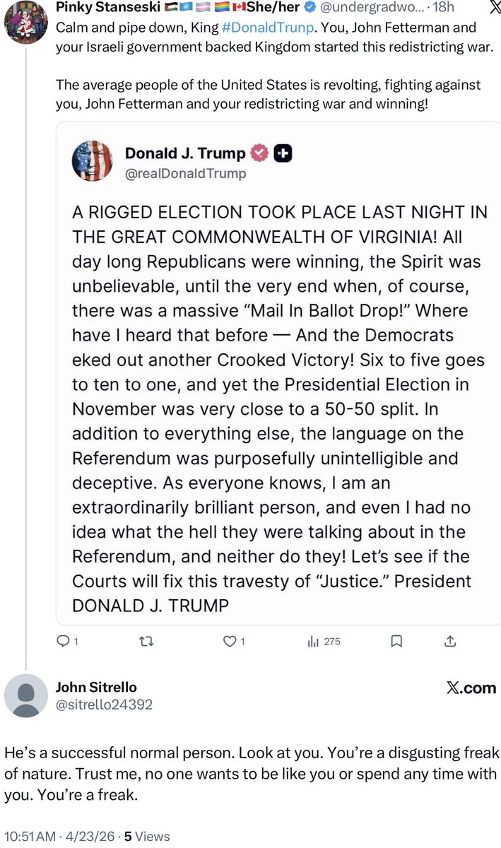 undergradwoman's tweet image. This is another example of harassment I and my mom Sophie get from #Scranton, PA area #DonaldTrump supporters, #Conservatives  or #Zionists. My constable job is an elected office, so if John Sitrello or others try to violate our #1stAmendment rights, the ACLU will take action.