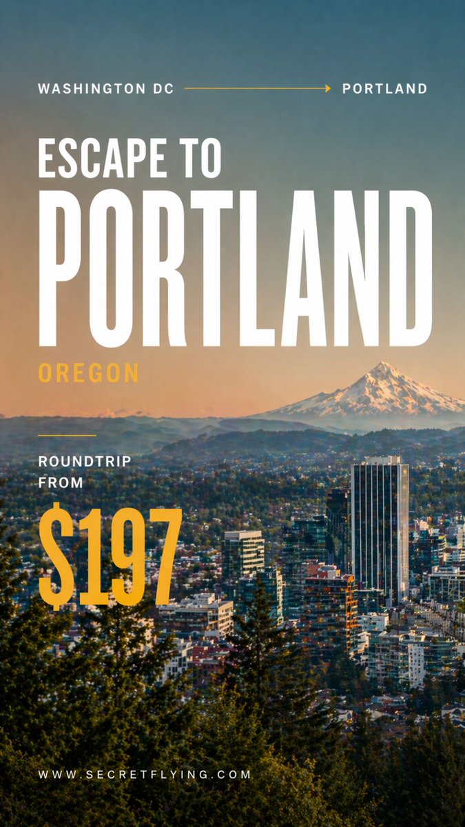 SecretFlying's tweet image. #WashingtonDC to #Portland, Oregon (&amp;amp; vice versa) for only $197 roundtrip with American Airlines #Travel

secretflying.com/posts/washingt…