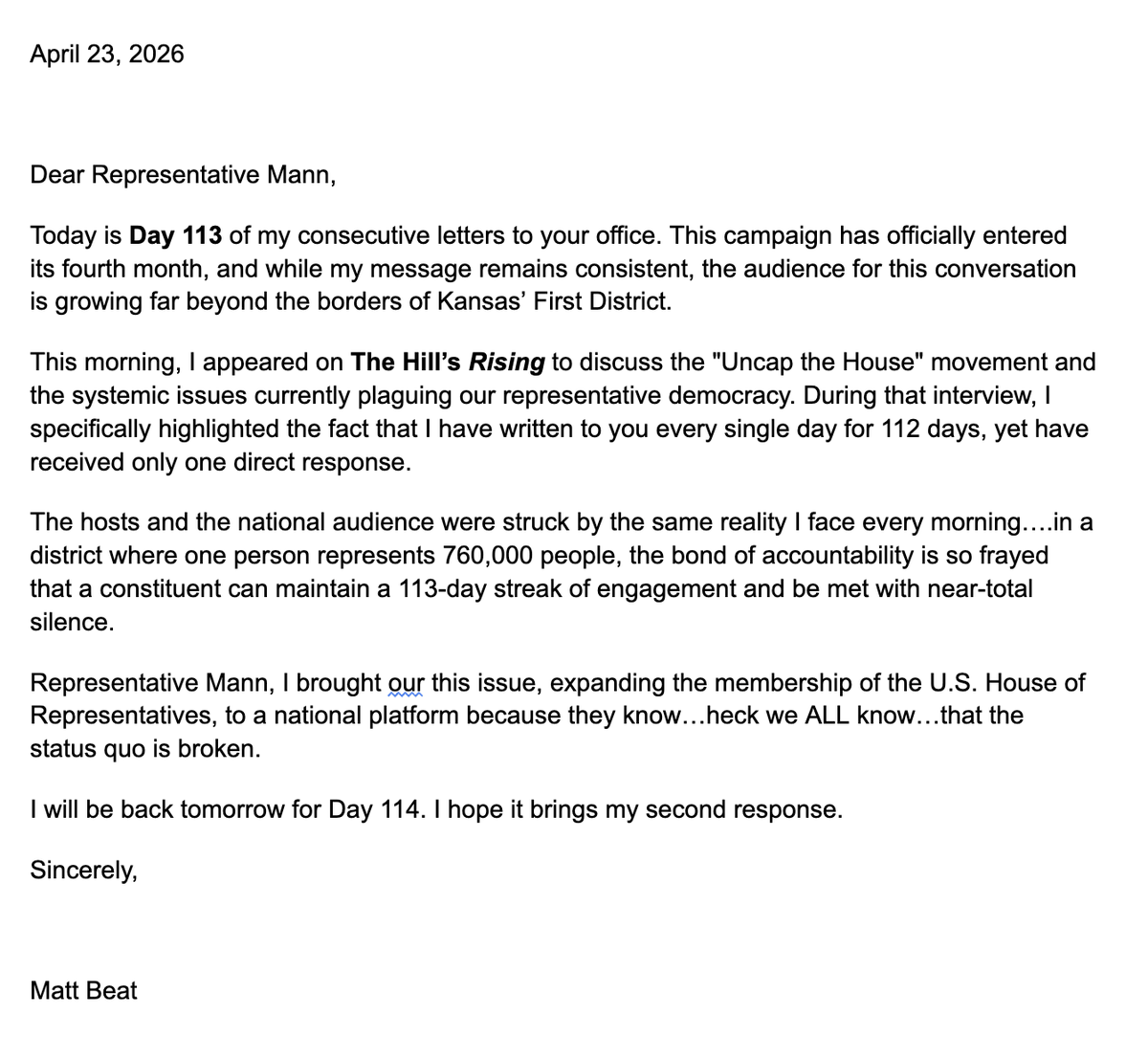 beatmastermatt's tweet photo. Day 113 of #projectnocap

After Virginia's gerrymandering vote, my appearance on The Hill's Rising, and a bunch of chatter on social media this morning, it's clear that the momentum to Uncap the U.S. House of Representatives is growing. https://t.co/lo8KZTo2P4