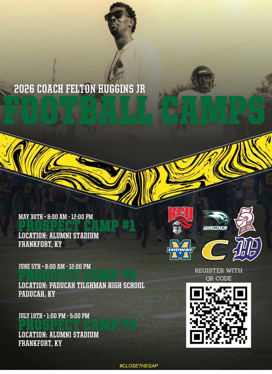 F_Huggins80's tweet photo. The '26 Prospect Camp circuit kicks off next month! 🏈

Come develop &amp; be evaluated by @KYSUFB
staff &amp; college coaches from across the nation.    

Prospect Camps Locations: 
📍05/30 &amp; 07/19 - Frankfort, KY
📍06/05 - Paducah Tilghman HS    

https://t.co/U2EdCkqvGF

#CloseTheGAP https://t.co/chu5HHMoec