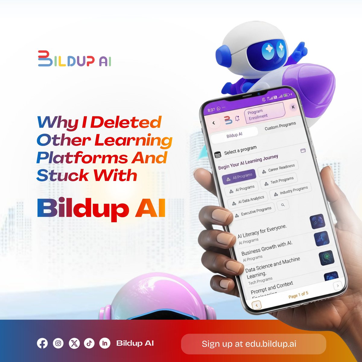 BildupAI's tweet photo. Many learning platforms promise growth, but most deliver a one-size-fits-all experience. Fixed lessons, rigid structures, and little consideration for individual learning differences often make progress slow and frustrating.

Bildup AI takes a different approach.

It is built around personalization, ensuring that learning is not forced but naturally aligned with each user’s pace, level, and style. Instead of overwhelming users with generic content, it creates structured learning journeys that adapt in real time. This means better understanding, improved retention, and more meaningful progress.

Whether for students trying to grasp complex subjects, professionals aiming to upskill, or parents looking to actively track and support their child’s development, Bildup AI provides a smarter way to learn. It goes beyond just delivering information by breaking down topics, guiding practice, and ensuring consistent growth.

The result is a more efficient and engaging learning experience that eliminates wasted time and confusion. Learning becomes clearer, more focused, and more impactful.

For anyone looking to move beyond traditional platforms and experience a system designed for real progress, Bildup AI stands out as a powerful solution.

Start building smarter today at https://t.co/2W8xpByHXq