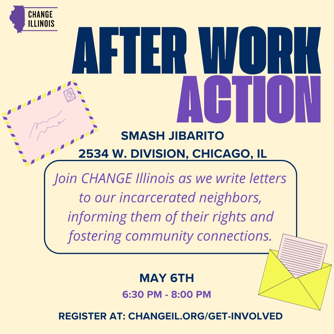 CHANGEIL's tweet photo. In May, our volunteers will be in Humboldt Park to continue working to ensure we restore representation for our incarcerated neighbors + end prison gerrymandering. Join us at Smash Jibarito for food, friends, + action! 
To learn more and register, visit: https://t.co/TLPgpi9MXJ https://t.co/xJyXhNlsnu