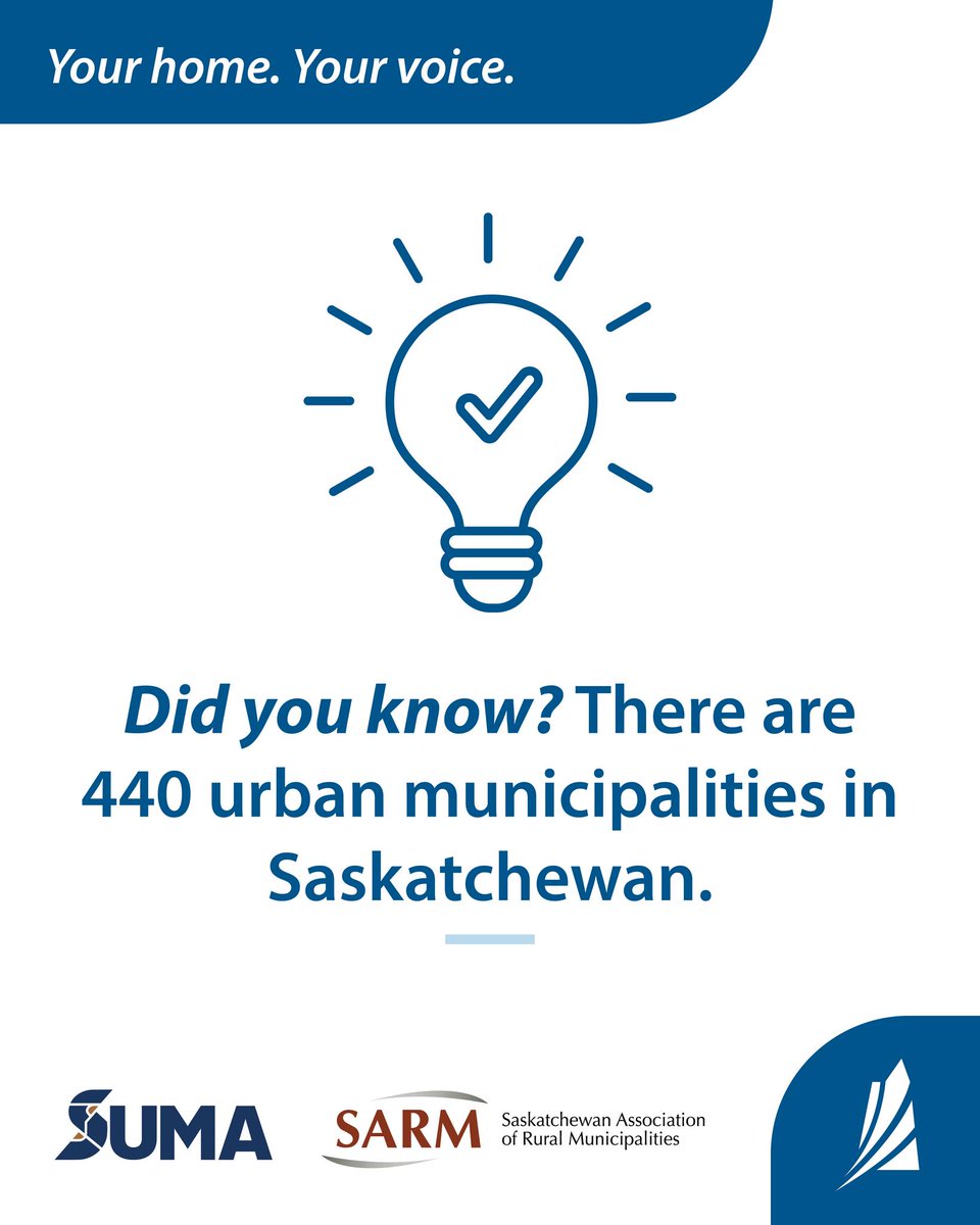 Did you know? There are currently 761 municipalities in Saskatchewan, including 440 urban municipalities. These include cities, towns, villages and resort villages. 

Learn more: bit.ly/4srFqt9

<a href="/SKGov/">Government of Saskatchewan</a> <a href="/SARM_Voice/">SARM</a>
