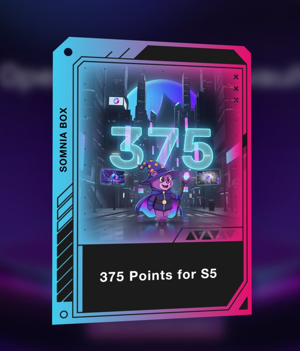 Just pulled 375 Points for S5 from the Somnia Lootbox. #Somnia #Lootbox #Web3 lootboxes.somnia.network
