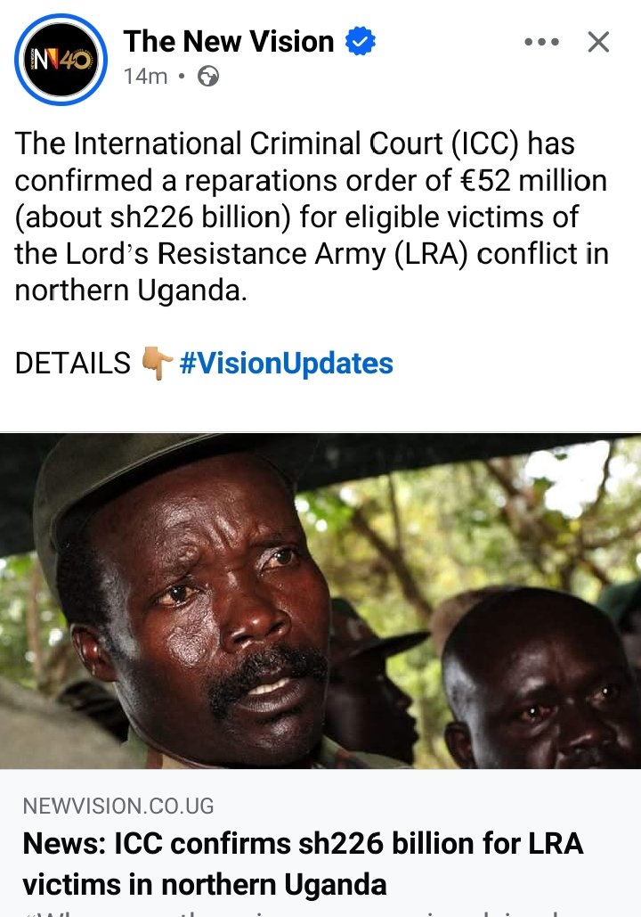 OKissinger26's tweet photo. Interesting news about ICC on reparation of "Eligible Victims". 
For 26 years of conflict in Northern Uganda, what are the parameters to make one eligible victim? https://t.co/2haJ6jXkt5