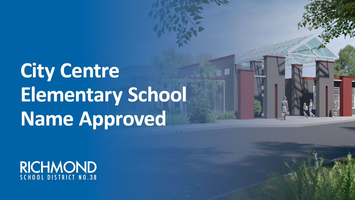 RichmondSD38's tweet image. The Richmond Board of Education has approved the name City Centre Elementary School for the district’s newest elementary school, located at 8671 Odlin Crescent. Read more...buff.ly/zCn76wi
