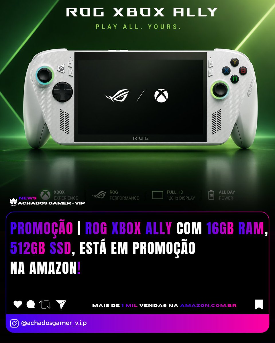 achados_vip's tweet image. Promoção | ROG Xbox Ally com 16GB RAM, 512GB SSD, está em promoção 
na Amazon!

ROG Xbox Ally:
amzn.to/4mMFySm 

Mais vendidos Achados Vip 
Link: linktr.ee/achadosvipk7

#Xbox #ROGAlly #Promo #AssassinsCreedBlackFlagResynced