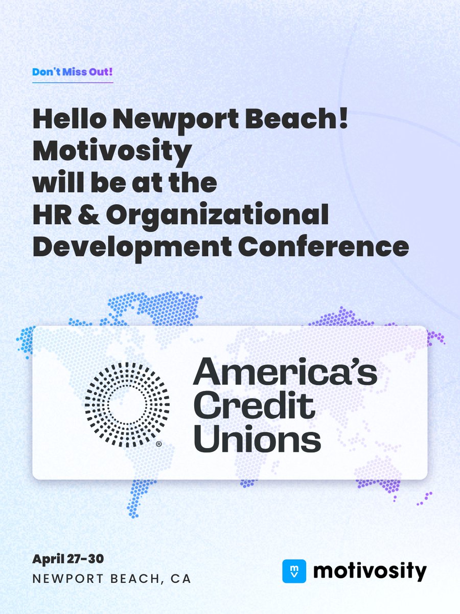 Motivosity's tweet image. Headed to Newport Beach for the HR &amp;amp; Organizational Development Council Conference! Swing by booth #19 to talk culture, connection, and what's actually working in credit union HR. See you there! #HR #Newportbeach #humanresources #peopleops #work #culture