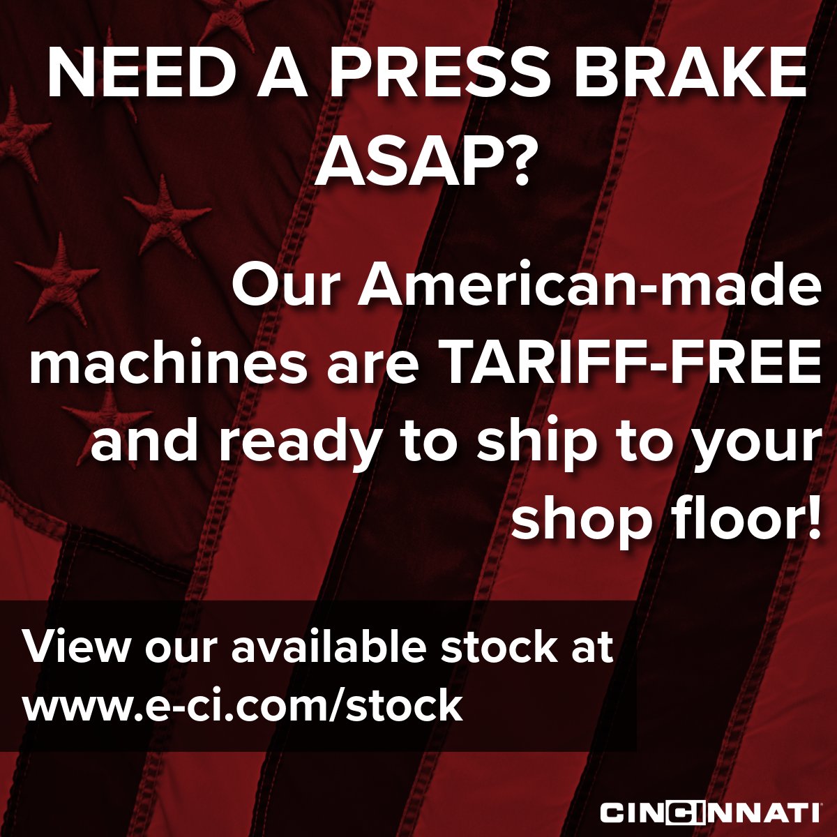CINCINNATI_INC's tweet image. Skip the delays and extra costs. 
Our American-made machines are tariff-free, in stock, and ready to hit your shop floor fast. 

Check out what's ready to go: hubs.ly/Q04cnrPw0 

#OwnItCI #AmericanMade #PressBrakes