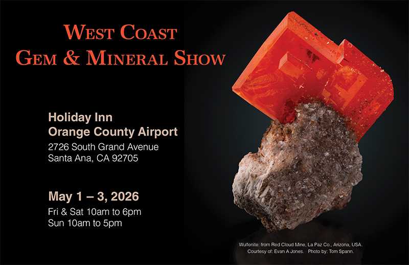 If you'll be on the west coast ... The West Coast Gem, Mineral, and Fossil Show ... May 1-3, 2026. More information available here: mineralshowslld.com/westcoast-spri…