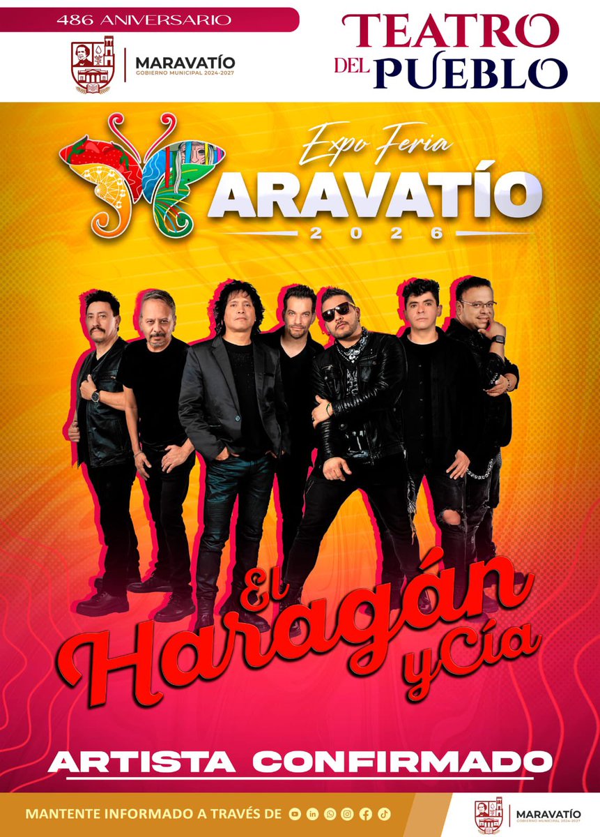 ElHaraganyCia's tweet photo. ¡Que se manifieste toda la banda haragana michoacana que nos acompañará este 25 DE ABRIL en la Expo Feria #Maravatio 2026! ¡Porque celebraremos 36 añotes de rocanroool con todos ustedes! https://t.co/E2jAqwXZJc