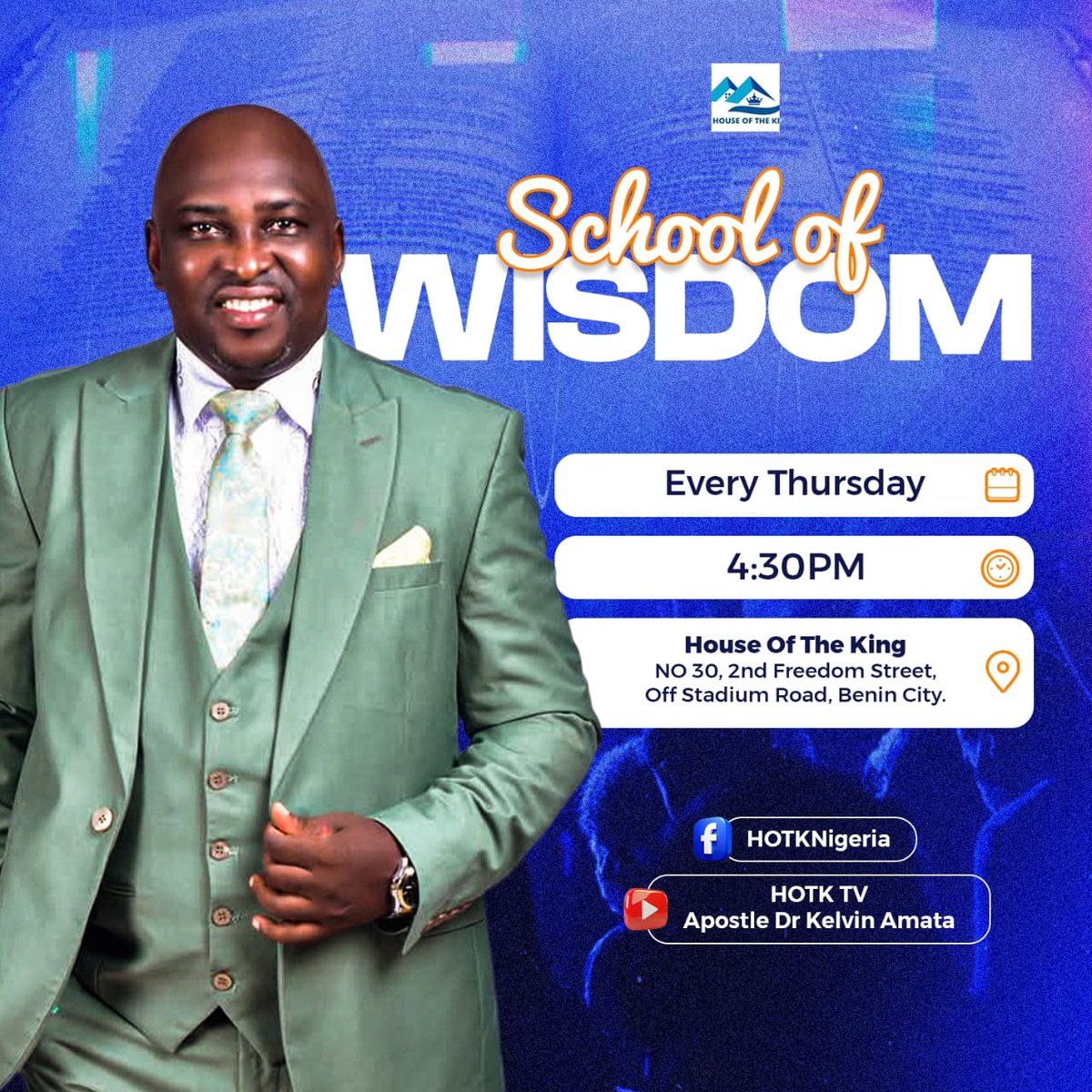 KelvinAmata's tweet image. SCHOOL OF WISDOM || THURSDAY, APRIL 23RD 2026.

Message:
Reasonable Service (Part 3).

Click the link below 👇 to join the live service:

facebook.com/share/v/1AwP7g…

#SOW
#ReasonableService
#Enlargement