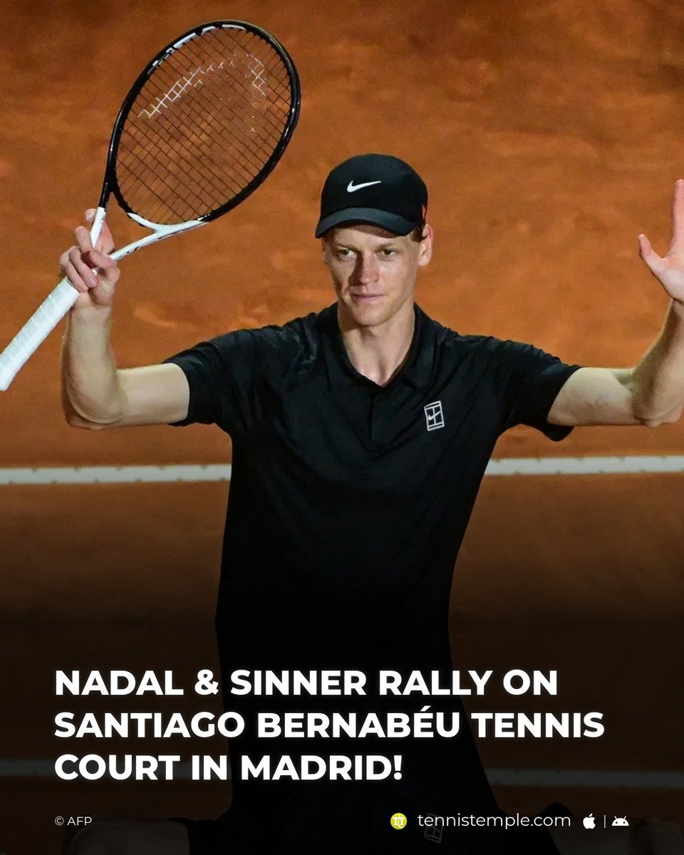 tennistemple_en's tweet image. Santiago Bernabéu Transforms into Epic Tennis Court for Madrid Masters 1000 – Nadal, Sinner, Courtois &amp;amp; Bellingham Hit Balls at Unveiling, World Record Possible #Nadal #Sinner

🎾 w.tennistemple.com/sBzPt