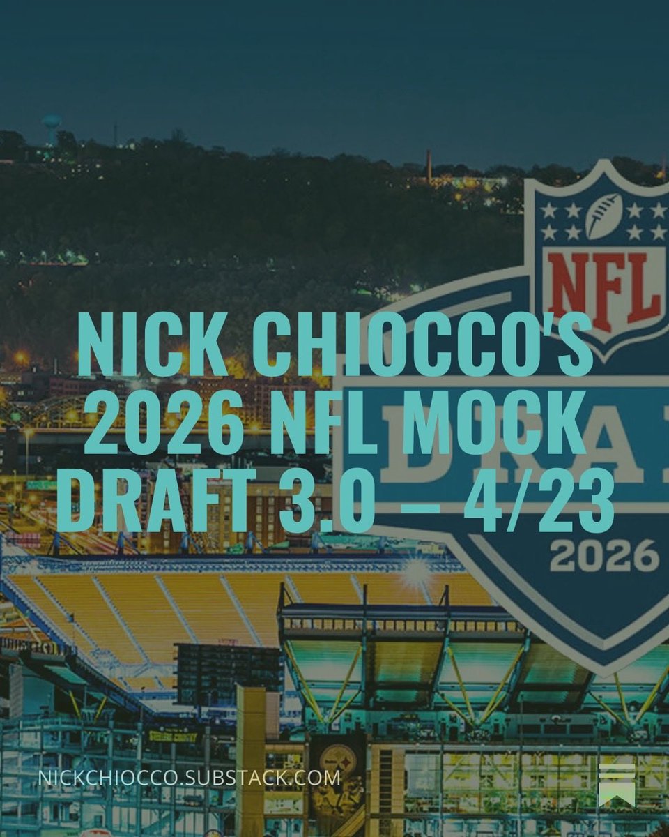nfldraftnick98's tweet photo. https://t.co/JDh1LsS9AJ

Happy Draft Day!!!

Below is my 3rd and final Mock Draft of the 2026 Draft SZN.

Make sure to share with your friends, family, and coworkers, and give me all the feedback you got.

Sit back, relax, and enjoy one of the best weekends of the year!! https://t.co/GrnhwRqEAz